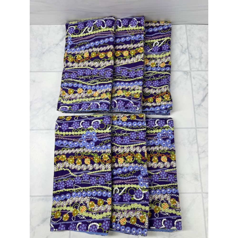 Set of 6 Purple Boho Bead Print Cloth Napkins Reversible Blue 18.5x19